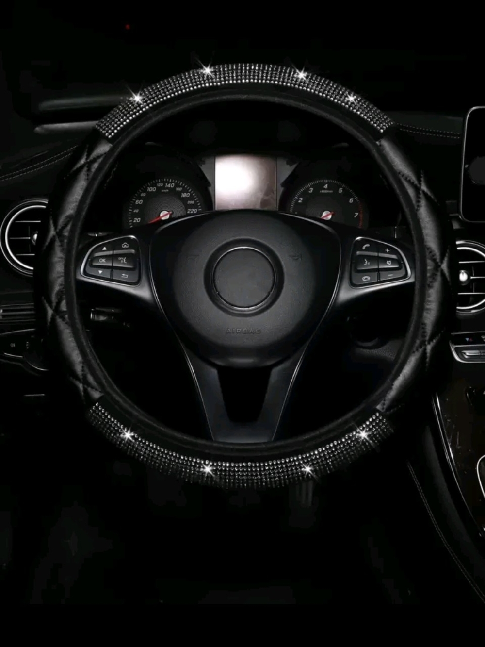 Black Crystal Steering Wheel Cover - Stylish Car Accessory